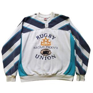 Vintage 80s-90s Nike Rugby Union Sweatshirt Embroidered Teal Tag Sz XL - RARE